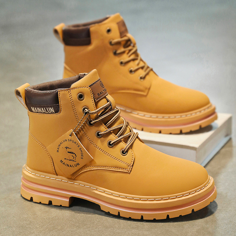 Men'S Shoes Dq - Классические мужские высокие ботинки, желтые кожаные