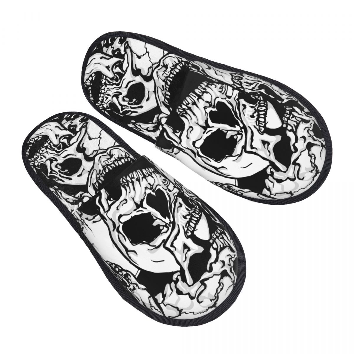 Men'S Shoes Black And White - Домашние теплые тапочки с черно-белыми черепами,