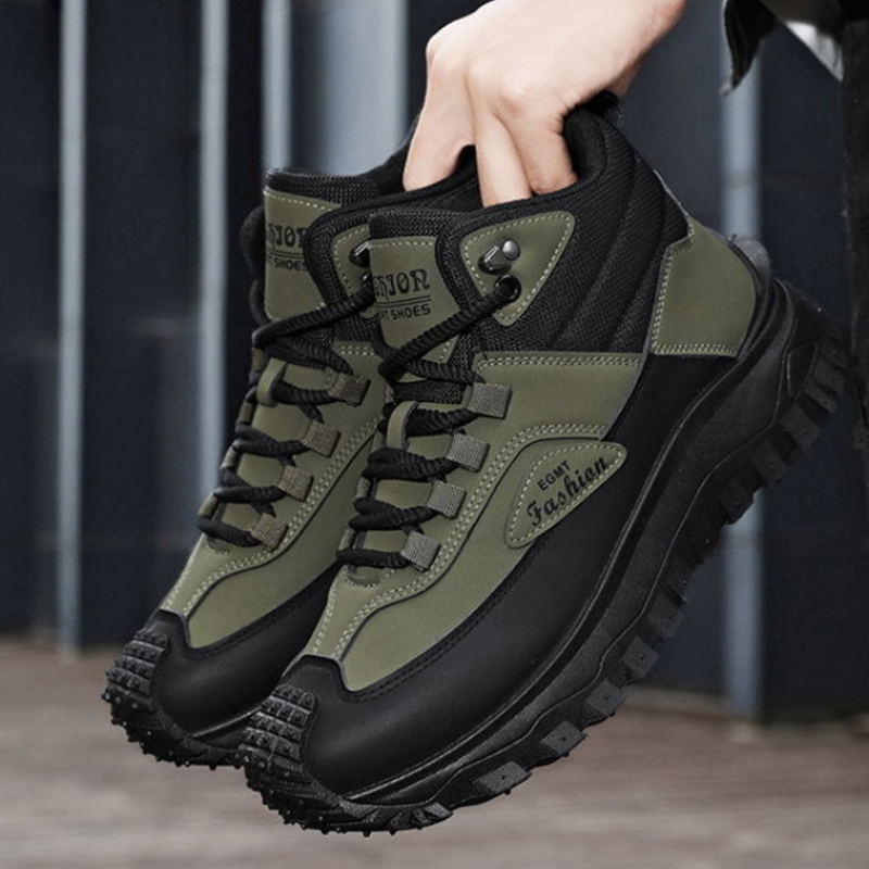Men'S Shoes Black And White - Мужские черно-белые походные ботинки средней высоты,