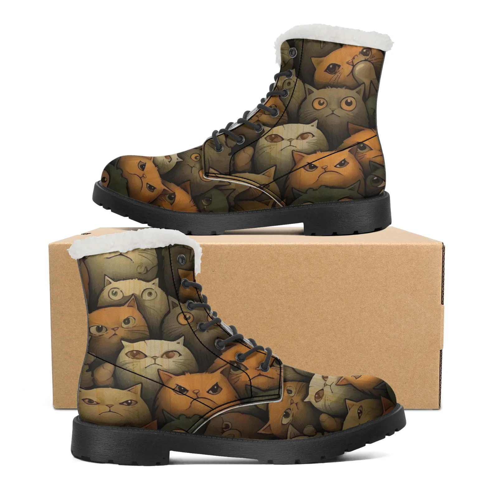 Men Shoes Eu To Us - Плюшевые зимние ботинки с принтом милых