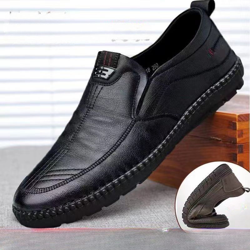 Men Shoes Official - Мужские кожаные лоферы, Нескользящие прогулочные туфли